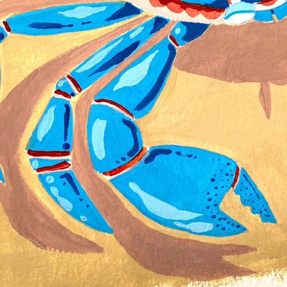 Illustrated Crab Original Gouache Painting 11x14in Mat Frame Ready Art - Picture 6 of 9